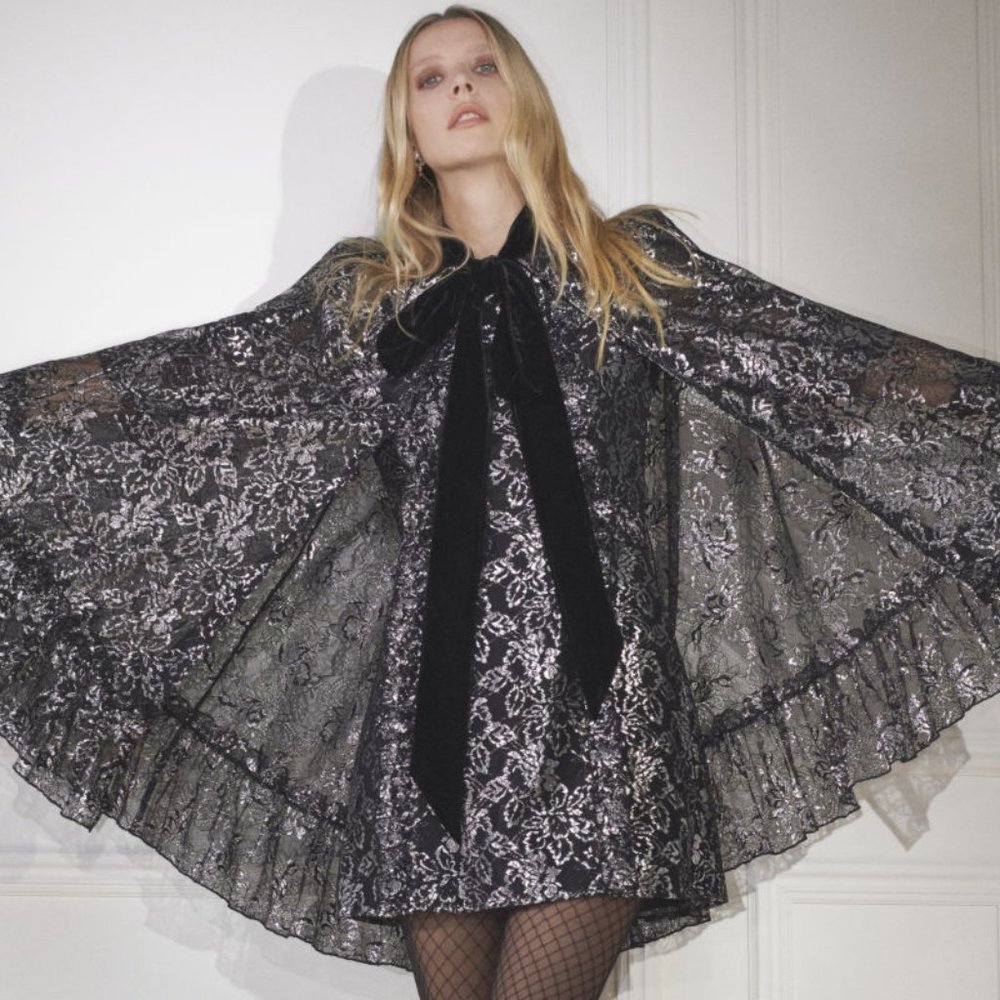 The Vampire's Wife x H&M | Lace Mini Dress | Color: Silver/Black | Size: M